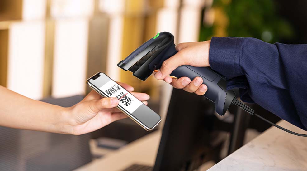 Warehouse worker using a barcode scanner for inventory management
