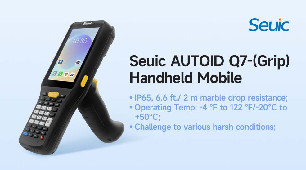 AUTOID Q7-(Grip) with IP65 rating, withstands 6.6 ft/2 m marble drop, challenges various harsh conditions